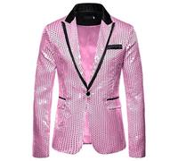 Generisch Charm Uomo Casual One Button Fit Suit Cappotto Giacca Paillettes Party Top Piumino Leggero Uomo, Colore: rosa., S