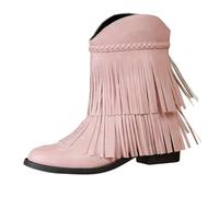 Generisch Chelsea Boots - Stivaletti da donna piatti, con tacco basso, con frange, con plateau, Colore: rosso, 42 EU