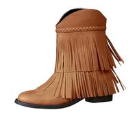 Generisch Chelsea Boots - Stivaletti da donna piatti, con tacco basso, con frange, con plateau, marrone, 38 EU