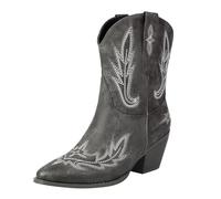 Generisch Chelsea Boots - Stivaletti invernali da donna, con tacco a blocco, in pelle, con polpaccio medio, stile retrò, cowboy, grigio., 39 EU