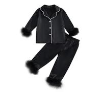 Generisch Children Kids Christmas Solid Family Clothes - Set di pantaloni a maniche lunghe per bambini, accappatoio in spugna con, Nero , 3-4 Jahre