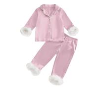 Generisch Children Kids Christmas Solid Family Clothes - Set di pantaloni a maniche lunghe per bambini, accappatoio in spugna con, Colore: rosa., 14 anni