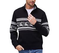 Generisch Christmas Sweater - Maglione natalizio da uomo, con stampa, maglione natalizio norvegese, oversize, con colletto alto, con cerniera a 1/4, Nero , M