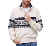 Generisch Christmas Sweater - Maglione natalizio da uomo, con stampa, maglione natalizio norvegese, oversize, con colletto alto, con cerniera a 1/4, bianco, M