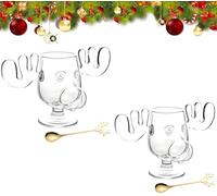 Generisch Christmas Vacation Moose Mug, Winter drink eggnog glass, with Spoon for Coffee Tea Drinks Family Friends Party Drinking Supplies