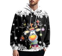 Generisch Christmas,Weihnachten, Felpa da uomo con cappuccio e felpe in stile tedesco con stampa 3D, comoda felpa casual con cappuccio per primavera, inverno, Nero , L