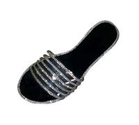 Generisch Ciabatte da bagno da donna, eleganti, da donna, colore nero, con strass, in gomma, comode, antiscivolo, da spiaggia, leggere, aperte, grandi dimensioni, 1, Nero , 39 EU