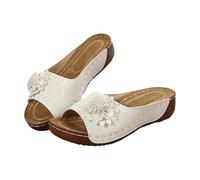 Generisch Ciabatte da donna con fiore, pantofole per interni ed esterni, per soggiorno, sandali da esterno, sandali aperti, sandali da spiaggia, leggeri, bianco, 36 EU