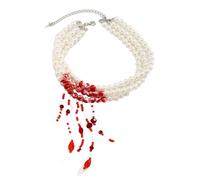 Generisch Ciondolo elettrico Gothic Bloody Pearl Necklace Jewelry Multilayer Red Blood Tassel Chains Dripping Pearls Creative Accessories collana torta, plastica, Senza Gemstone