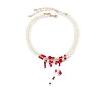 Generisch Ciondolo elettrico Gothic Bloody Pearl Necklace Jewelry Multilayer Red Blood Tassel Chains Dripping Pearls Creative Accessories collana torta, plastica, Senza Gemstone