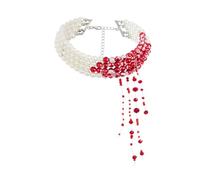 Generisch Ciondolo elettrico Gothic Bloody Pearl Necklace Jewelry Multilayer Red Blood Tassel Chains Dripping Pearls Creative Accessories collana torta, plastica, Senza Gemstone