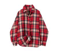 Generisch Classica camicia a quadri a maniche lunghe per ragazze, comoda camicetta con bottoni, casual, per il tempo libero, per adolescenti nella vita quotidiana a scuola, Colore: rosso, 13-14 Anni