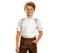 Generisch Classica camicia da festa per ragazzi con maniche corte e colletto rovesciato per occasioni festive nella vita di tutti i giorni, scuola, all'aperto e Oktoberfest, bianco, 10-11 Anni