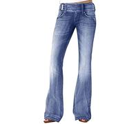 Generisch Classici pantaloni svasati in denim da donna, vita media, pantaloni a campana distrutti, jeans elasticizzati, skinny Flared Fit a vita bassa, denim lavato, casual retrò, Blu, XXL