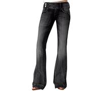 Generisch Classici pantaloni svasati in denim da donna, vita media, pantaloni a campana distrutti, jeans elasticizzati, skinny Flared Fit a vita bassa, denim lavato, casual retrò, Nero , L