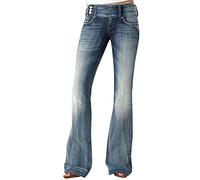 Generisch Classici pantaloni svasati in denim da donna, vita media, pantaloni a campana distrutti, jeans elasticizzati, skinny Flared Fit a vita bassa, denim lavato, casual retrò, Azzurro, XXL