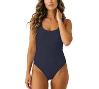 Generisch Classico costume da bagno in tinta unita con scollo sulla schiena alla moda per un bagno elegante. Un vero colpo d'occhio, Blu marino, M