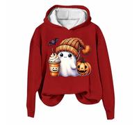 Generisch Club Party Carnevale Halloween Costume Gothic Punk Bandage Casual Maglione a maniche lunghe Relaxed Fit Felpe Donna Halloween Gothic Scheletro Hoodie Crop Top, Felpa con cappuccio B5 rosso