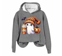 Generisch Club Party Carnevale Halloween Costume Gothic Punk Bandage Casual Maglione a maniche lunghe Relaxed Fit Felpe Donna Halloween Gothic Scheletro Hoodie Crop Top, Felpa con cappuccio B5-grigio