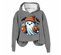 Generisch Club Party Carnevale Halloween Costume Gothic Punk Bandage Casual Maglione a maniche lunghe Relaxed Fit Felpe Donna Halloween Gothic Scheletro Hoodie Crop Top, Felpa con cappuccio B2-grey, L