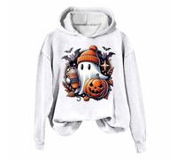Generisch Club Party Carnevale Halloween Costume Gothic Punk Bandage Casual Maglione a maniche lunghe Relaxed Fit Felpe Donna Halloween Gothic Scheletro Hoodie Crop Top, Felpa con cappuccio B4-bianco