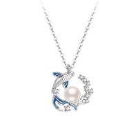 Generisch Collana con ciondolo a forma di balena e luna in argento Sterling 925, un regalo semplice per donne con romantico motivo marino