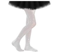 Generisch Collant a rete per bambini con glitter, collant a rete con glitter per bambini, collant neri con glitter per Halloween, feste, costume, cosplay, calzini 31, bianco, L