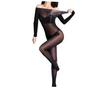 Generisch Collant da donna con olio lucido, per body e body a tutto il corpo, calze luccicanti, a maniche lunghe, babydoll Lingerie Sexy Full Body Stockings Sex Party Clubwear, Nero , Taglia unica
