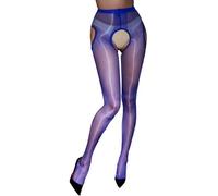 Generisch Collant sexy da donna chiaro olio collant sottili trasparenti con quattro passi aperti per donna sexy collant neri con ritagli, Blu, Taglia unica