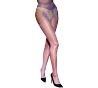 Generisch Collant sexy da donna chiaro olio collant sottili trasparenti con quattro passi aperti per donna sexy collant neri con ritagli, Lilla, Taglia unica