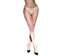 Generisch Collant sexy da donna chiaro olio collant sottili trasparenti con quattro passi aperti per donna sexy collant neri con ritagli, beige., Taglia unica