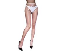 Generisch Collant sexy da donna chiaro olio collant sottili trasparenti con quattro passi aperti per donna sexy collant neri con ritagli, bianco, Taglia unica