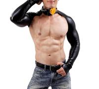 Generisch Collare maschio DJ Disc Manica in pelle Abbigliamento maschile Sexy e Selvaggio Pole Dance Collare Night Club Prestazioni, Nero , L