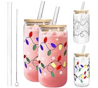 Generisch Color Changing Christmas Cup, Christmas Color Changing Glass Cup, Reusable Glass Coffee Cup for Iced Coffee Coffee Cup, Cold Water, Tea, Milk, Xmas Holiday Party Gifts (2)