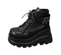 Generisch Combattimento Stivali da moto da donna Piattaforma Chunky Caviglia Moto Festival Rave Goth Stivali per le donne Punk Scarpe Stivali da donna con cerniera Punta rotonda Stivali militari, Nero