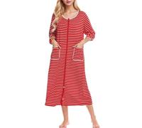 Generisch Comoda camicia da notte da donna con vestibilità ampia, maniche a tre quarti, ideale per l'inverno, taglie forti, materiale morbido per notti rilassate, ore accoglienti a casa, Rosso anguria