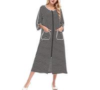 Generisch Comoda camicia da notte da donna con vestibilità ampia, maniche a tre quarti, ideale per l'inverno, taglie forti, materiale morbido per notti rilassate, ore accoglienti a casa, Nero , L