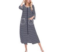 Generisch Comoda camicia da notte da donna con vestibilità ampia, maniche a tre quarti, ideale per l'inverno, taglie forti, materiale morbido per notti rilassate, ore accoglienti a casa, Blu marino, L