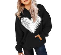 Generisch Comoda felpa a maniche lunghe da ragazza, con scritta in lingua inglese "Love Heart", con stampa autunnale, scollo rotondo, morbida, per feste, Nero , 5 anni