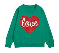 Generisch Comoda felpa a maniche lunghe da ragazza, con scritta in lingua inglese "Love Heart", con stampa autunnale, scollo rotondo, oversize, adatta per abiti da festa, verde, 5 anni