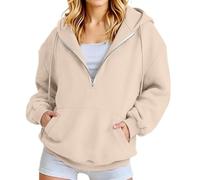 Generisch Comoda felpa con cappuccio da donna con cerniera a quarto - Felpa casual a maniche lunghe con tasca a marsupio, ideale per l'inverno, versatile, combinabile con pantaloni per il tempo libero