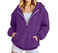 Generisch Comoda felpa con cappuccio da donna con cerniera a quarto - Felpa casual a maniche lunghe con tasca a marsupio, ideale per l'inverno, versatile, combinabile con pantaloni per il tempo libero