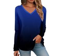 Generisch Comode magliette a maniche lunghe da donna con scollo a V, felpe leggere, top a tunica alla moda con leggings natale sexy, Blu scuro, XXL