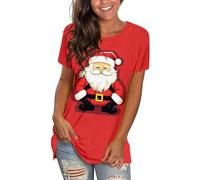 Generisch Comode magliette da donna con stampa natalizia, scollo rotondo, maniche corte, camicetta a tunica Neon Party, Nero , M