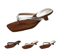 Generisch Comode pantofole da donna con design a punta, per spiaggia e tempo libero, pantofole da donna con plantare chiuso, facili da infilare, sandali piatti estivi, argento, 43 EU