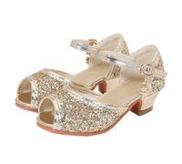 Generisch Comode scarpe da principessa, eleganti sandali estivi con cinturino con brillantini, suola piatta, sandali per ragazze a piedi nudi per bambini con strass a piedi nudi, Sandlen B2 Gold, 37