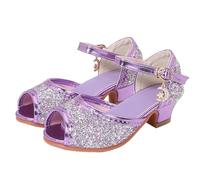 Generisch Comode scarpe da principessa, eleganti sandali estivi con cinturino con brillantini, suola piatta, sandali per ragazze a piedi nudi per bambini con strass a piedi nudi, Sandlen B2 Lilla, 33