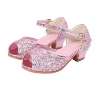 Generisch Comode scarpe da principessa, eleganti sandali estivi con cinturino con brillantini, suola piatta, sandali per ragazze a piedi nudi per bambini con strass a piedi nudi, Sandlen B2 Rosa, 34