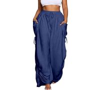 Generisch Comodi pantaloni da donna in tessuto simile al lino con culotte lunghezza alla caviglia, elegante linea a pieghe, casual, per qualsiasi pantalone casual per il tempo libero, Blu, 5XL