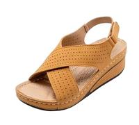 Generisch Comodi sandali con zeppa da donna con punta aperta, cinturino alla caviglia, vestibilità larga, supporto plantare imbottito, ideali per tutti i giorni e viaggi, giallo., 36 EU